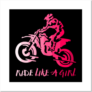 I Ride Like a Girl Pink Retro Biker Silhouette Enduro Girl Posters and Art